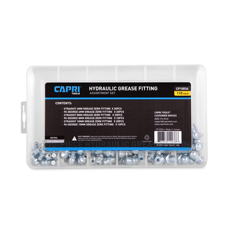 Capri Tools Metric Hydraulic Grease Fitting Assortment Set, 110 pcs CP10036